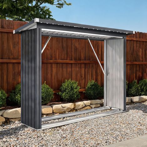 Abri à bois en acier gris anthracite 213 x 66,5 x 150 cm (1/5)