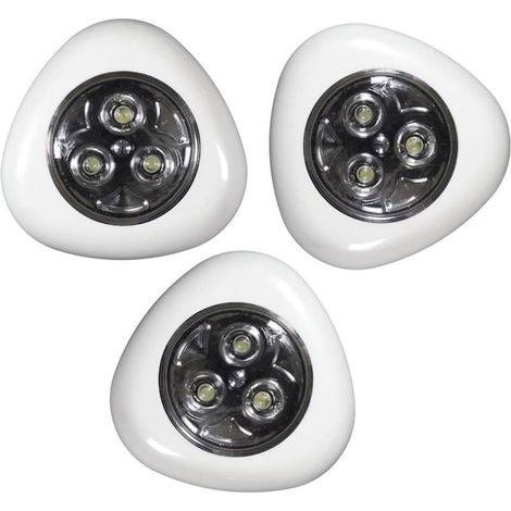 3 lampes led à pression blanc sans file avec fixation adhésive (1/4)