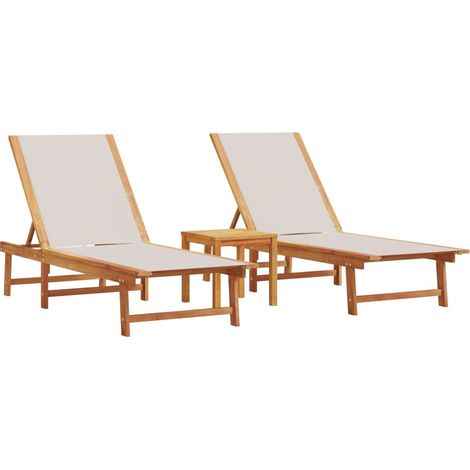 Maison Exclusive - Sonnenliegen 2 Stk. mit Tisch Grau Massivholz