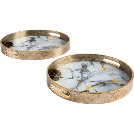 Lot de 2 Plateaux Déco "Inaya" 35cm Doré