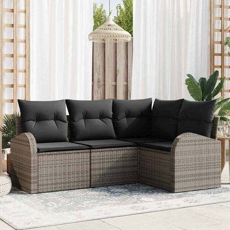 Gartensofa-set Grau Poly-Rattan
