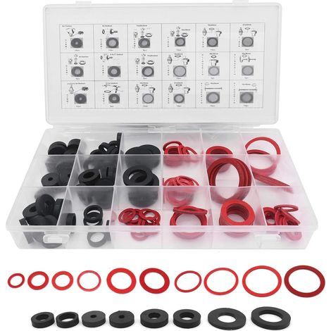 Lntyq Rondelle de Joint en Caoutchouc, 141 Pcs 18 Tailles Kit de Joint Torique Joint de Plomberie Joint en Caoutchouc Assortiment Rondelle en Caoutchouc et Joint Fibre (1/5)