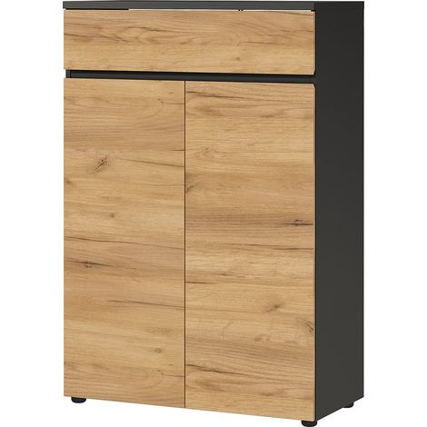 Armoire basse de bureau contemporaine chêne/graphite Oleron (1/5)