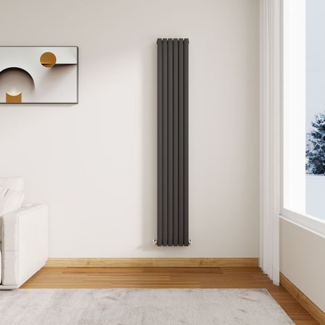 Stech Homes Modern Anthracite Oval Column Designer Radiator Vertical 1800 x 354 mm Double Panel Central Heating Radiators