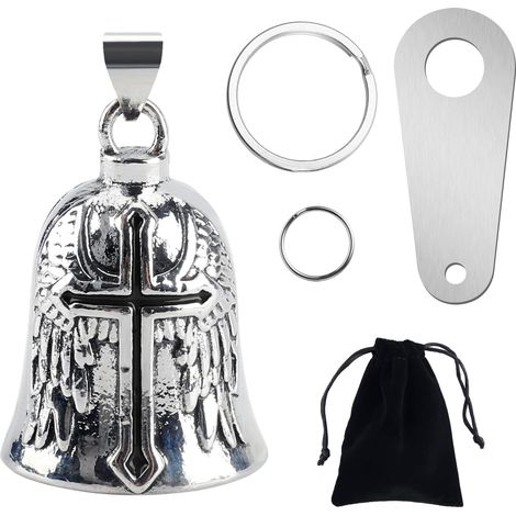 Guardian Bell Motorcycle Bell Good Luck Charm with Mounting Bracket 2 Rings Keyring and Storage Bag Motorcycle Accessories for Men Women Riding Protection Safety (1/5)