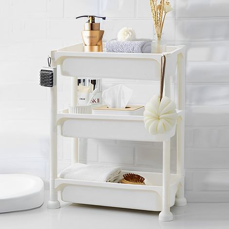 Off-white Three-layer Floor-standing Movable Ultra-thin Storage Rack 44.5cm W x 19.2cm D x 56.7cm H (1/5)