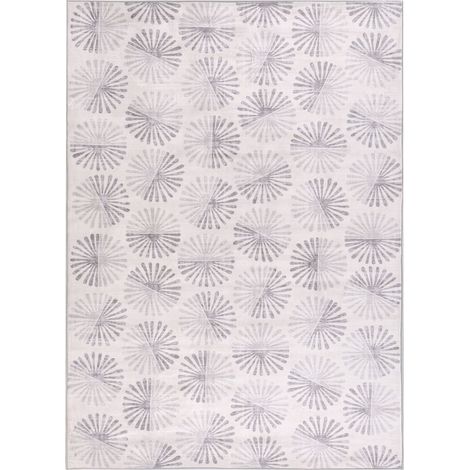 Tapis Moderne en Tissu 140 x 200 cm Motif Abstrait Chauffage au Sol Dessous Antidérapant Blanc Cassé Catak