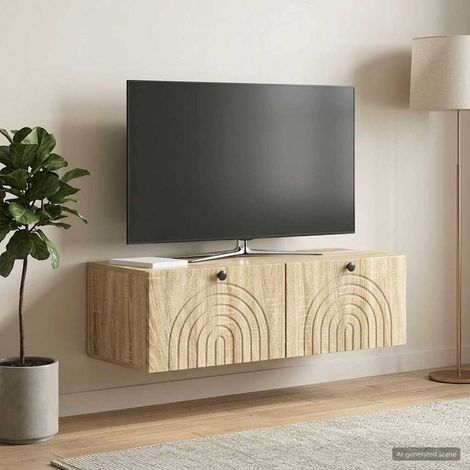 Meuble TV mural en bois d’ingénierie chêne Sonoma avec 2 portes 98 x 41 x 30 cm - PANGIVO (1/5)