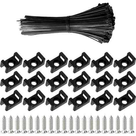 100 Pièces Attaches Cable avec Embase de Serre Cables et Vis, 200 mm Autobloquantes Fixations Électriques Collier de Serrage en Nylon pour Organiser Câbles, Réutilisables et Réglables