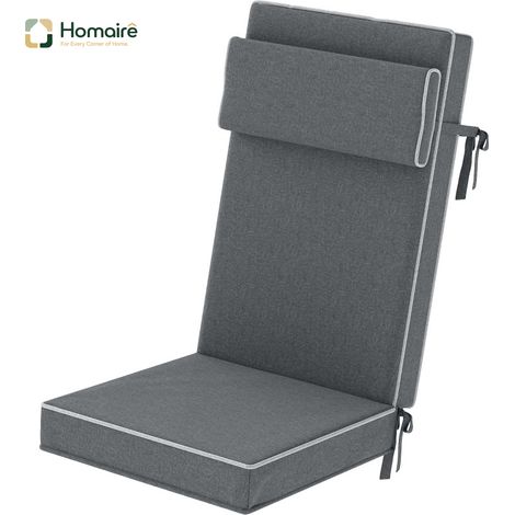 HOMAIRE Sitzkissen wasserabweisend avec bandes et appui-tête UPF50+ pour intérieur et extérieur, Dunkelgrau