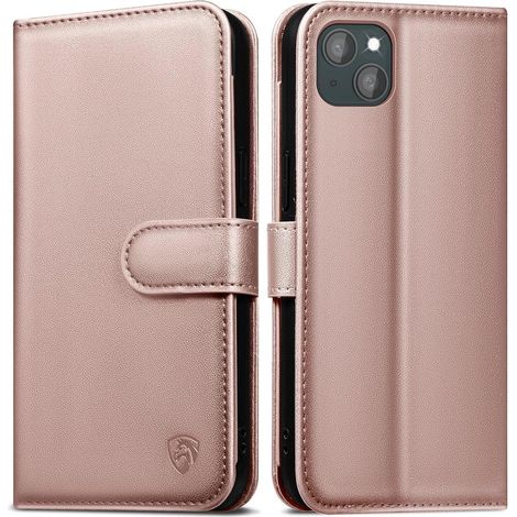 EASDNB iPhone 15 Handyhülle Roségold Leder Klapphülle RFID Blocker (1/5)