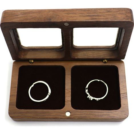 Caja para anillos de madera de nogal, joyero, caja para anillos de boda, caja de madera para anillos de boda, caja para anillos de boda, caja de regalo de Navidad (marrón) (1/5)