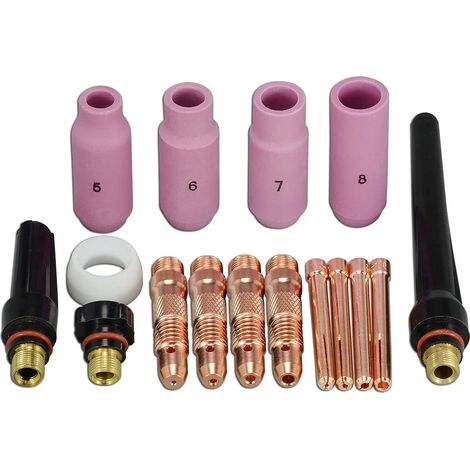 16 pièces corps de pince TIG 10N30 10N31 10N32 10N28 406488 pinces TIG capuchons arrière 57Y02 57Y03 57Y04 alumine 10N46 10N47 10N48 10N49 joint de tasse 18CG Kit adapté WP 17 18 26 (1/5)