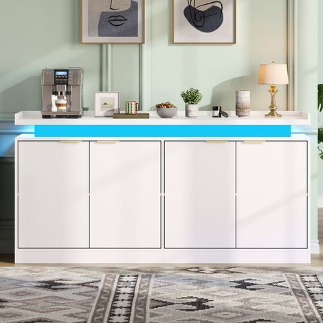 Küchenschrank (160x39x83 cm), mit LED-Beleuchtung, viel Stauraum, MDF, Weiß (1/5)