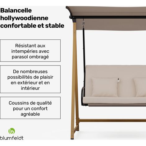 Blumfeldt Fauteuil balançoire de jardin réglable pour 2, matelas épais, capote pour ombre et protection solaire, robuste pour 160 kg, châssis résistant a la corrosion, salon de jardin extérieur