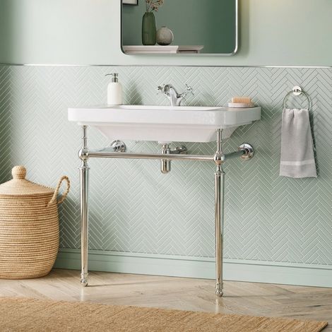Signature Saga Basin with Chrome Washstand 810mm Wide - 1 Tap Hole (1/5)