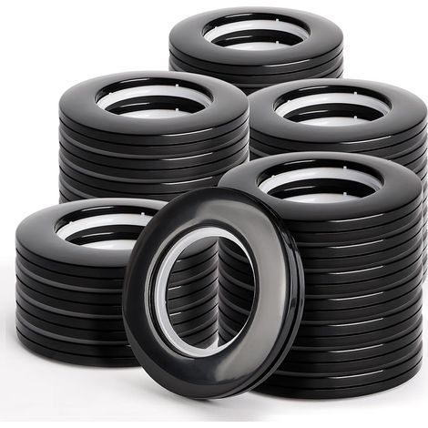 32 Pièces Noir Anneaux Rideaux 40 mm en Plastique Rigide avec Œillets Renforcés Profond pour Tringle Ronde, Rideau Fenêtre/Salle de Bain/Placard, Installation Facile sans Perçage (1/5)