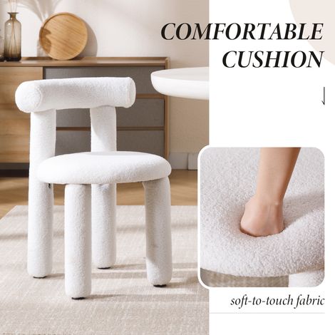 Wahson Lot de 2 chaises en fausse fourrure – Chaise salle à manger moderne sans accoudoirs – Pieds en métal – Confort optimal – Couleur blanche