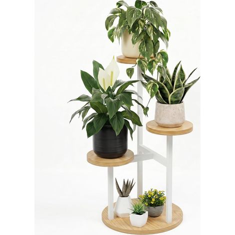 Support pour plantes d'intérieur en bois à 3 niveaux Blanc (1/5)