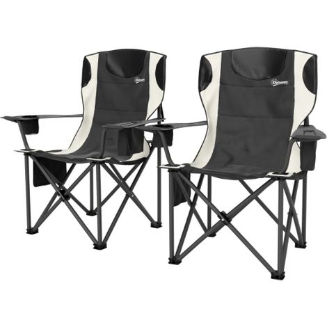 2er Set Faltstuhl faltbar Campingstuhl mit Armlehnen Getränkehalter Kopfstütze Kühltasche Outdoor Klappstuhl bis 120kg belast gepolstert Angelstuhl Gartenstuhl für Garten Camping