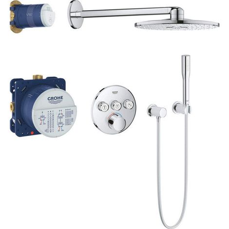 Grohe – Set de douche thermostatique SmartControl 34709000 – Douche de tête ronde 310mm – 2 jets – Finition chrome – Mitigeur mécanique