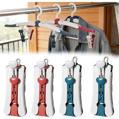 4 faltbare Reisekleiderbügel, tragbare Kunststoffkleiderbügel für Zuhause, Hotel, Camping, rot und blau (1/5)