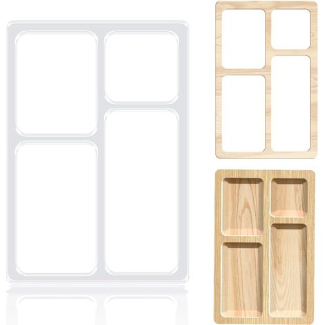 Plateau de valet à 4 poches en acrylique - 20 x 13 cm - Modèles rectangulaires transparents - Pochoirs de traçage incurvés pour étudiants, projets de peinture et de travail du bois (1/5)