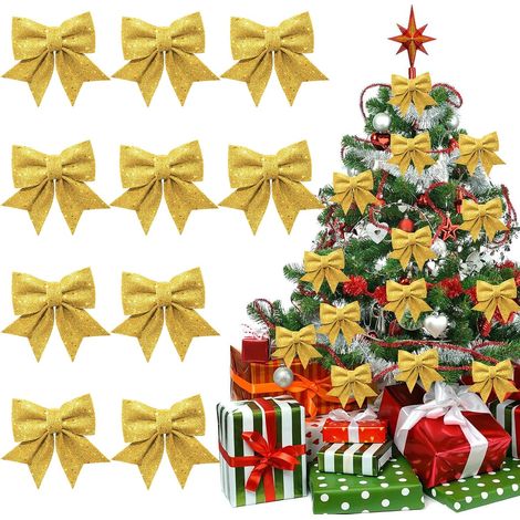 Weihnachtsschleifen, 10 Schleifen für Weihnachtsbäume, Geschenkschleifen, Glitzerschleifen, Weihnachtsdekoration, Weihnachtsschmuck (1/5)