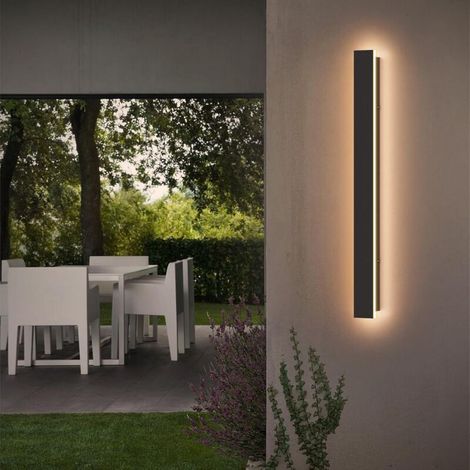 LED Applique Murale Exterieur Longue, Noir Aplique Mural Interieur, 60CM Fer Acrylique IP65 Luminaire Exterieur, Lampe Exterieure pour Cour Jardin Terrasse Salon, Blanc Chaud 3000K (1/5)