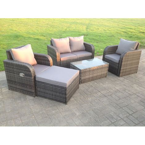 Fimous Rattan Garden Furniture Set Adjustable Chair Sofa Double Love Seat 2 Seater Sofa Oblong Coffee Table Footstool (1/4)