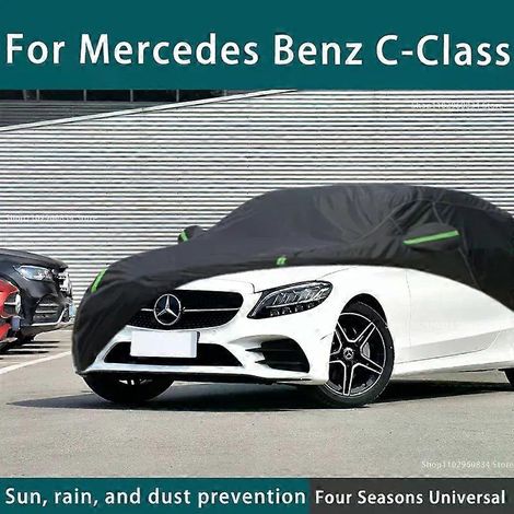 Housse de voiture intégrale pour Mercedes-Benz Classe C, protection solaire extérieure contre la poussière, la pluie, la neige et la grêle, housse noire pour voiture (1/5)