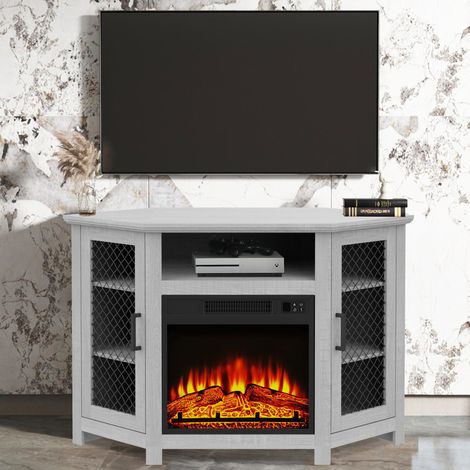 Parrot Uncle Grey TV Stand with Electric Fireplace, Modern TV Unit Media Console with Storage Cabinets for TVs up to 55"