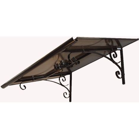 Levigne – Marquise auvent de porte rétro 120 x 90 cm – Aluminium et polycarbonate noir – Gouttière intégrée pour écoulement optimal