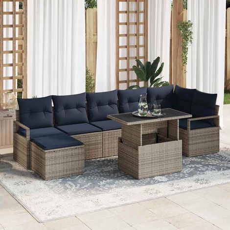 Set Divano da Giardino 8 pcs Grigio e Blu Navy polyrattan vidaXL (1/5)