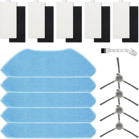 KimSin accessoires pour Lefant M1 pièces de rechange pour aspirateur robot, 5 filtres + 5 Chiffon nettoyage + 4 brosses latérales