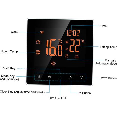 Termostato intelligente Termostato digitale Display LCD Touch screen Settimanale Riscaldamento elettrico programmabile a pavimento per casa, scuola, ufficio, hotel 16A (1/5)