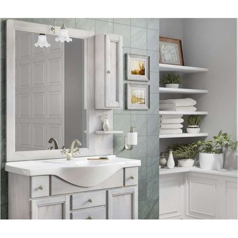 Savini Specchiera Bagno Illuminata - Decapé Bianco - 80x104 cm