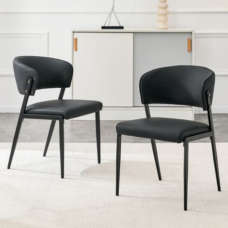 Sillas de comedor tapizadas en polipiel, lote de 2, negras HAVRYA (1/5)