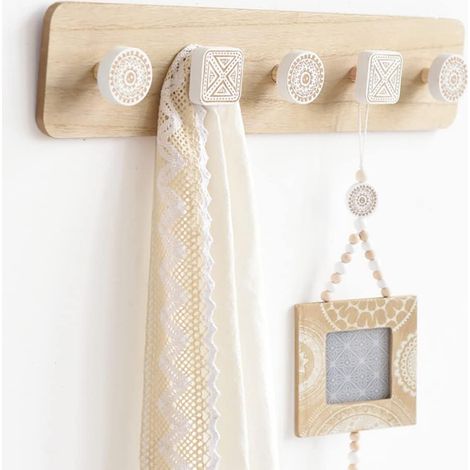 Porte Manteau Mural Bois,Patère Murale,Bois Massif Porte Manteau Salle De Bain,5 Crochets pour Manteaux Veste pour chambre à coucher, cuisine, salon (1/5)
