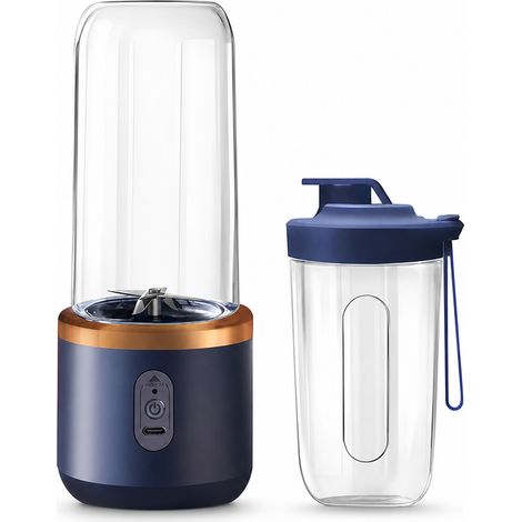 Mini Blender Portable Rechargeable Bleu Marine, 2 Gobelets, Lames à 6 Pointes et 1 Couvercle de Transport (1/5)