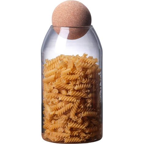 Bocal en verre de 1200 ml avec bouchon en liège, idéal pour conserver épices, thé, sucre, café, noix (1/5)
