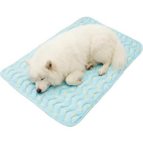 Kühldecke Hund, Diese Kühlmatte eignet sich für Hunde, Katzen und andere Haustiere und ist ideal für den Sommer. Sie ist waschbar und passt Hunden und Haustieren jeder Größe, Hellblau, 70 x 55 cm (1/5)