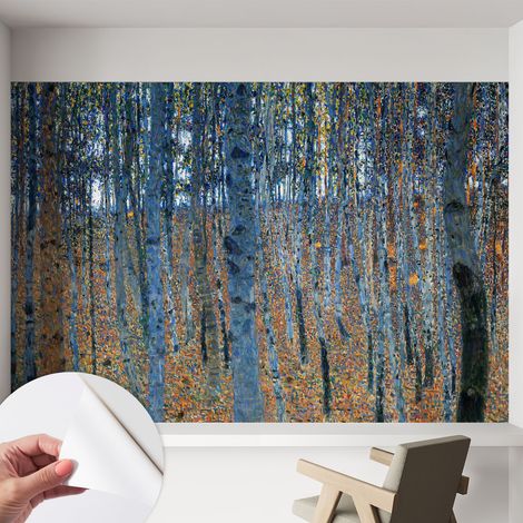Tapete adhésive moderne pour salon et chambre à coucher Décoration rapide avec colle Forêt de bouleaux 152x104 cm (1/5)