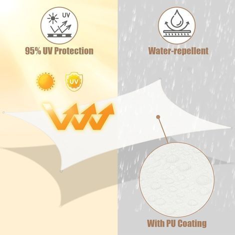 Wasserdichtes PES-Sonnensegel, Sonnenschutz mit D-Ringen und Seilen für Terrasse, Balkon, Camping und andere Außenbereiche, 3 x 4 m, Beige (1/4)
