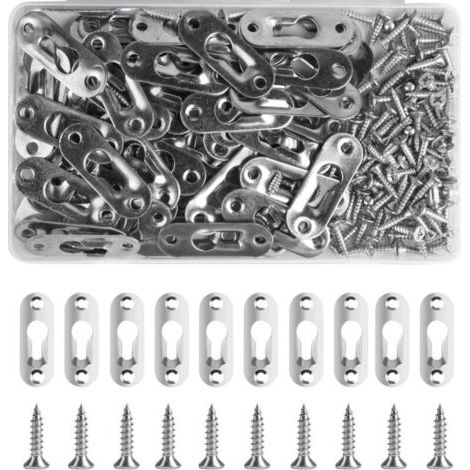 60 Pcs Cintres de Trou de Serrure, Support de Montage Dissimulé, Attaches en Trou de Serrure en Métal, Cintre pour Fixation de Tableau Accrocher Attaches Cadre Photo, Armoire, Miroir, avec 120 Vis (1/4)