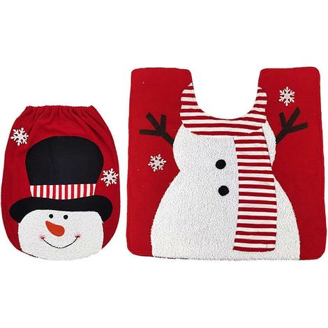 Ensemble housse de siège de toilette et tapis de bain bonhomme de neige pour Noël, ensemble housse de siège de toilette et tapis de bain pour le Nouvel An, décoration intérieure (1/3)