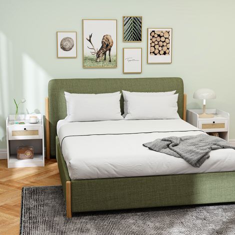 Ensemble Tables Chevet Chambre Tiroir Face Rotin Mobilier Intérieur Blanc 40x40x53cm (1/4)