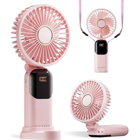 Ventilateur portable, ventilateur à piles 4200 mAh, 5 vitesses et affichage numérique, ventilateur de maquillage pliable à 180Dépenser (1/5)