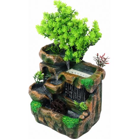 Fontaine de table en résine, 18x15x30cm objet décoratif de table avec pompe à eau pour le salon ou le bureau (1/5)