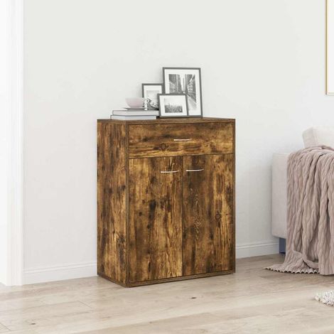 Aparador madera contrachapada color roble ahumado 60x30x75 cm (1/4)